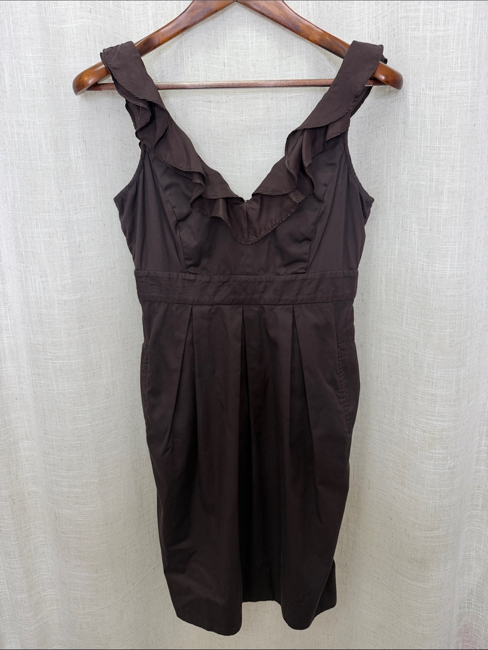 Moulinette Soeurs Brown Ruffle Sleeveless V-Neck Dress Size 6